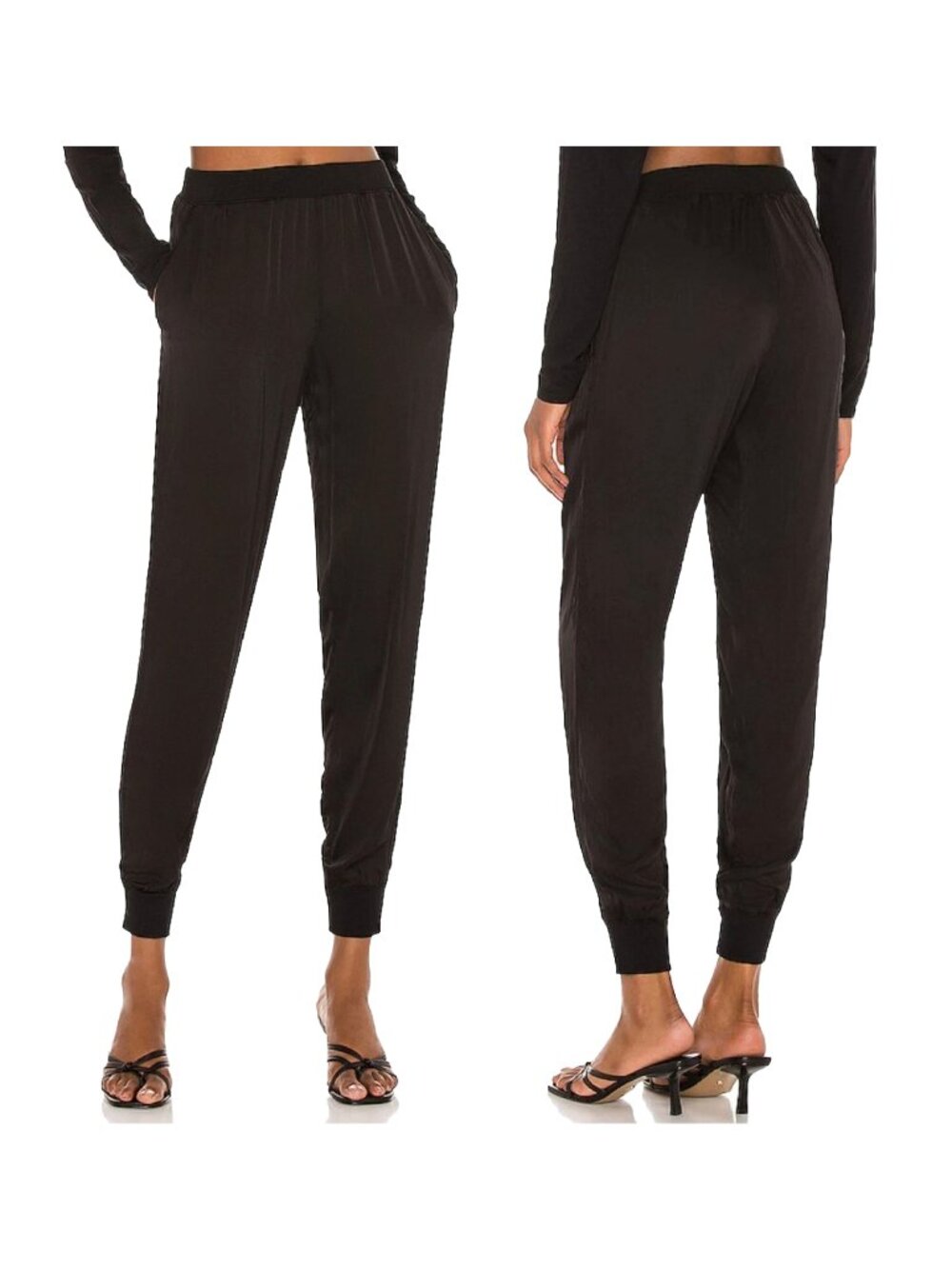 NWT Michael Stars Pants Womens Size M Black Satin/Knit Mix Lidia Relaxed Jogger